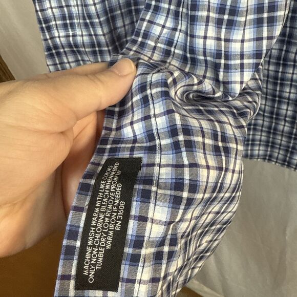 Jos A Bank Traveler Blue Plaid Button Down Dress Shirt Size XXL Preowned - Picture 9 of 16